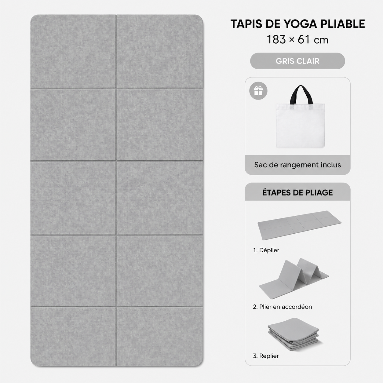 Tapis de yoga pliable gris
