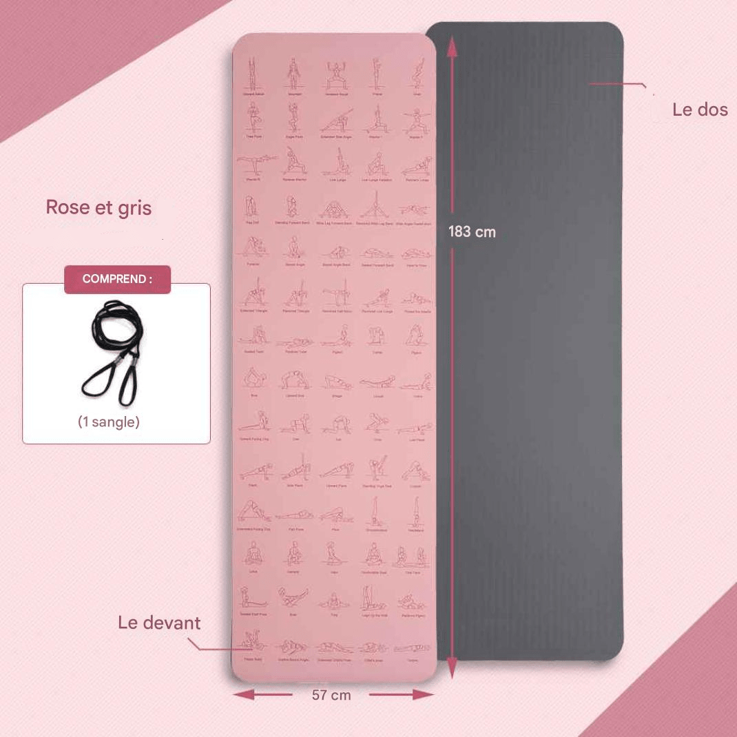 Tapis yoga avec sangle rose gris