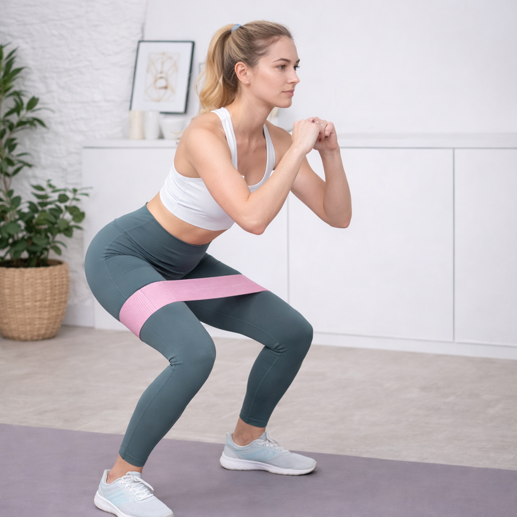 Exercice avec elastique musculation rose