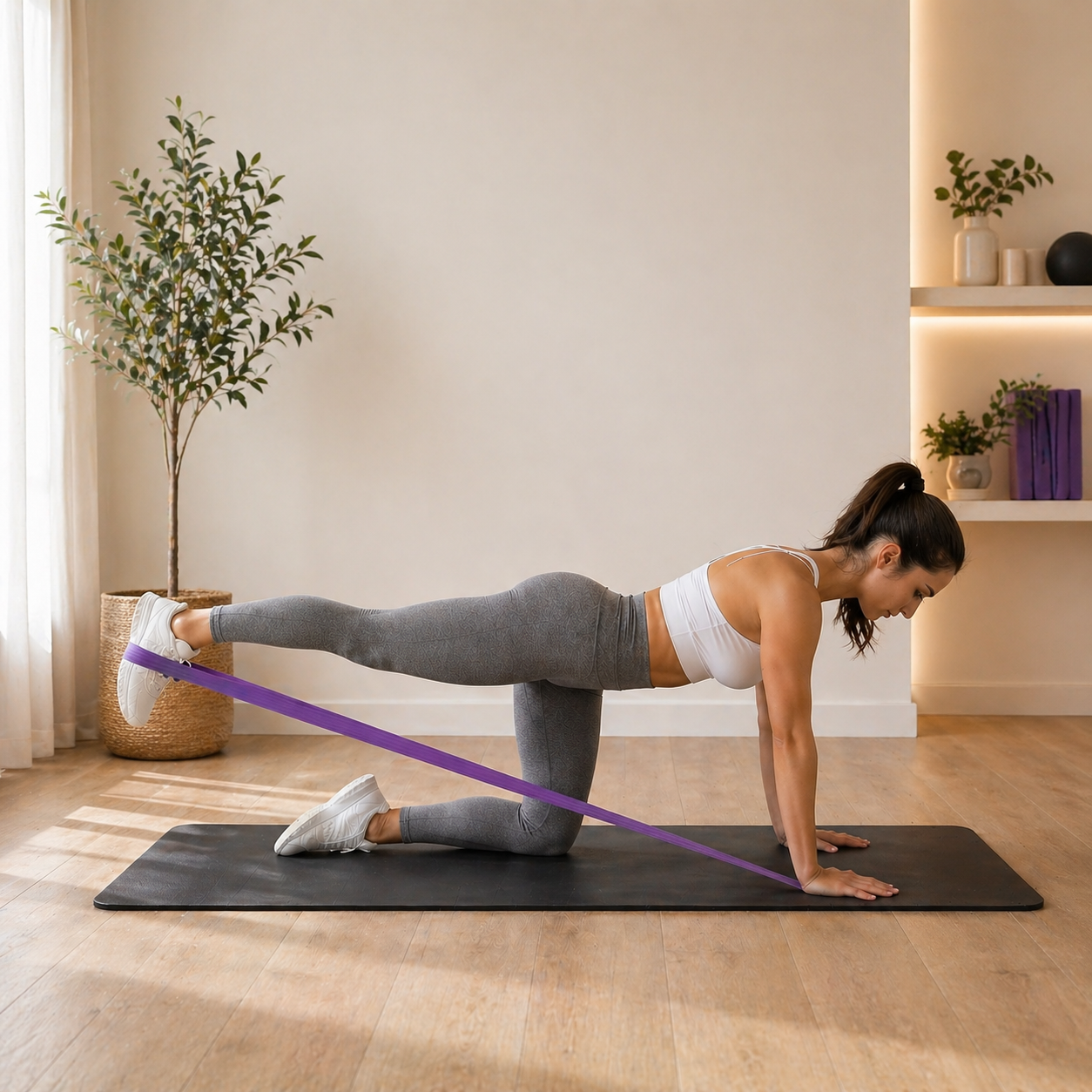 Exercice jambe avec bande elastique
