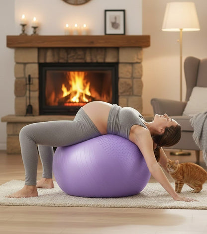 Femme enciente relaxe sur Swiss ball texture