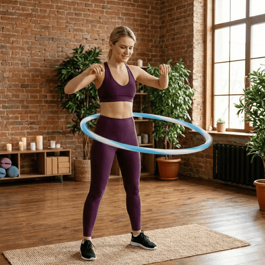 Femme joue avec le Hula Hoop lumineaux au gym