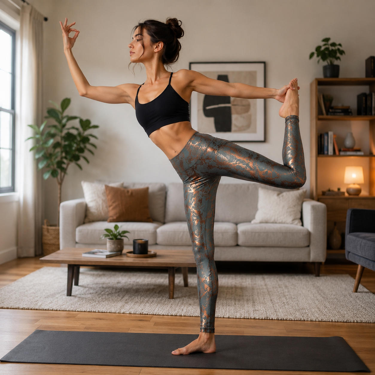 Femme pratique yoga avec leggin femme confortable 