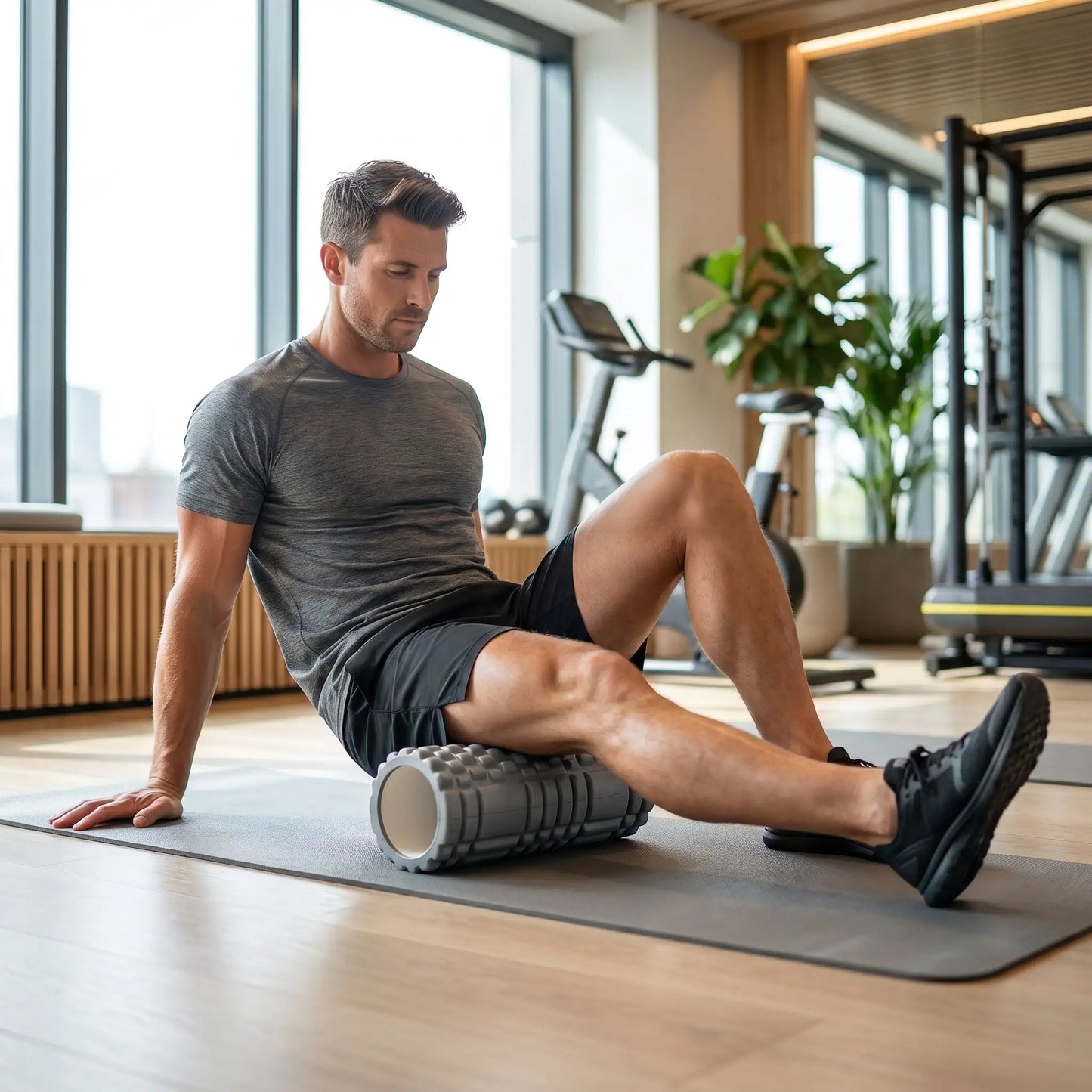 Homme utilise rouleau de massage