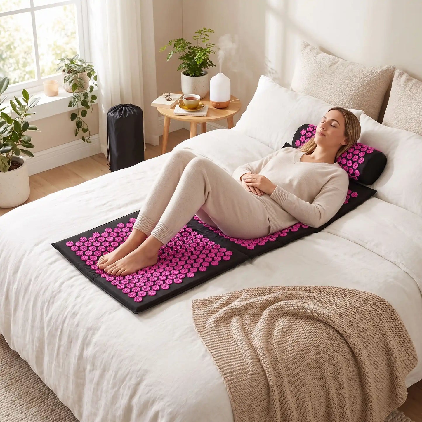 Tapis acupression 128x42cm relaxation sur le lit