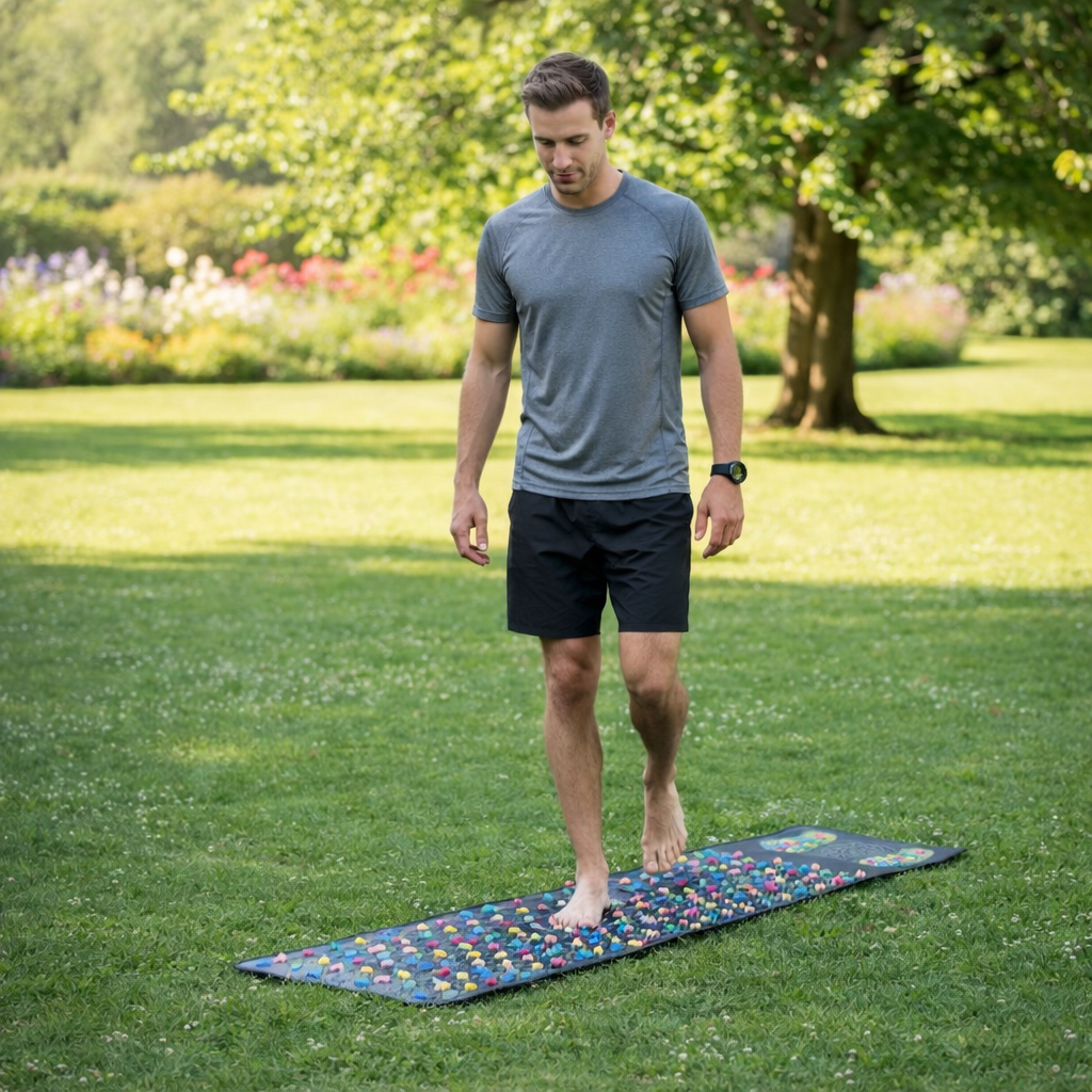 Tapis d'acupression reflexologie plantaire en utilisation