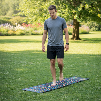Tapis d'acupression reflexologie plantaire en utilisation