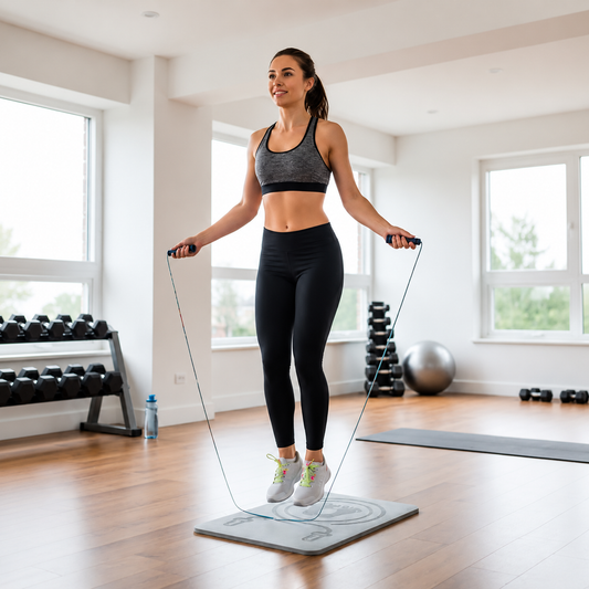 corde a saute sur tapis de gym