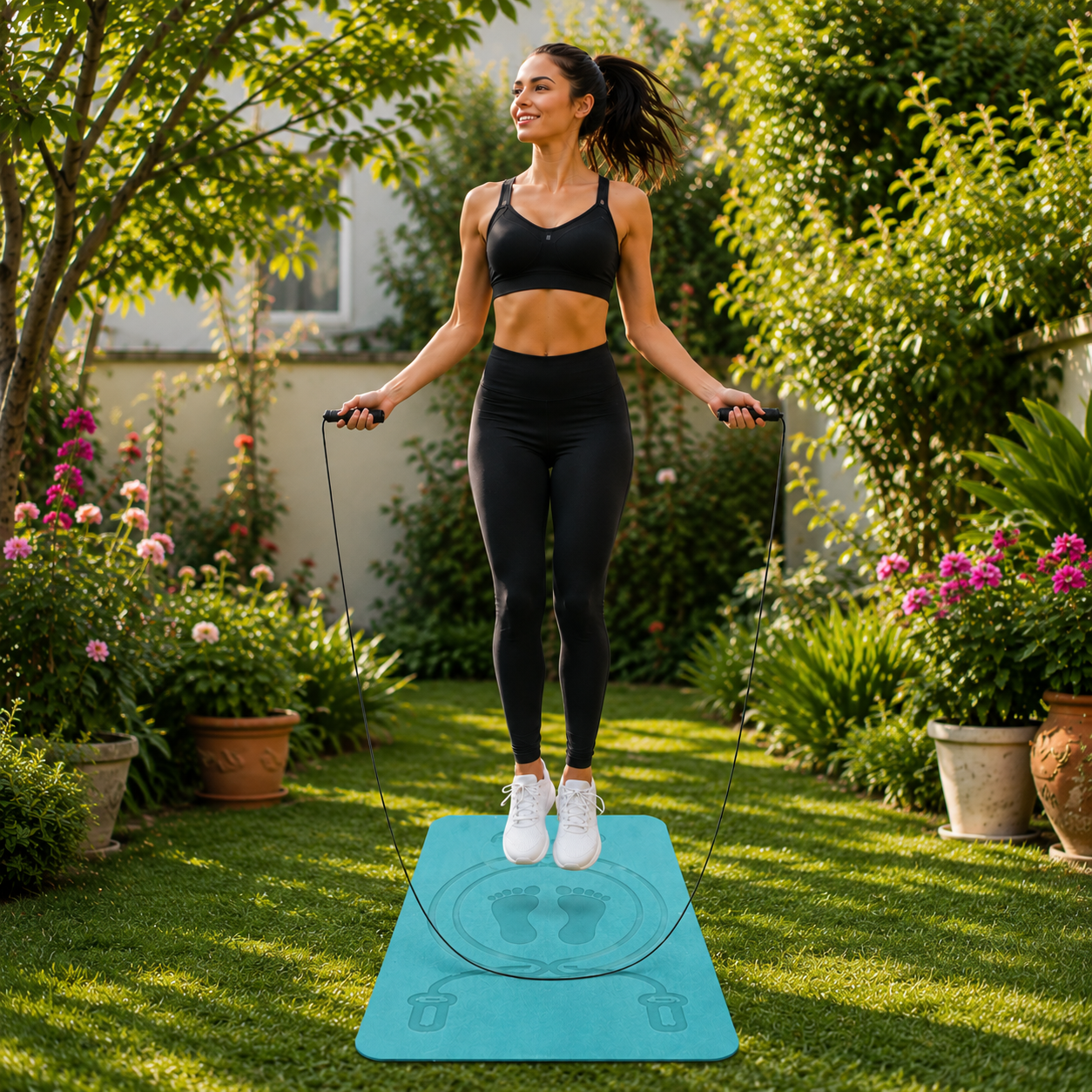 corde a sauter sur tapis de sport