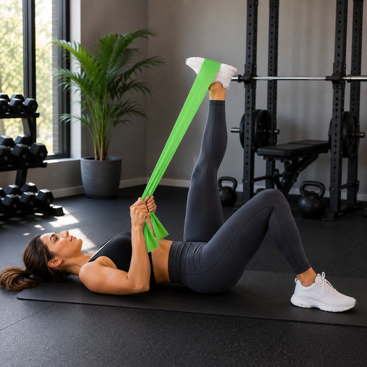 elastique musculation vert etirement jambes