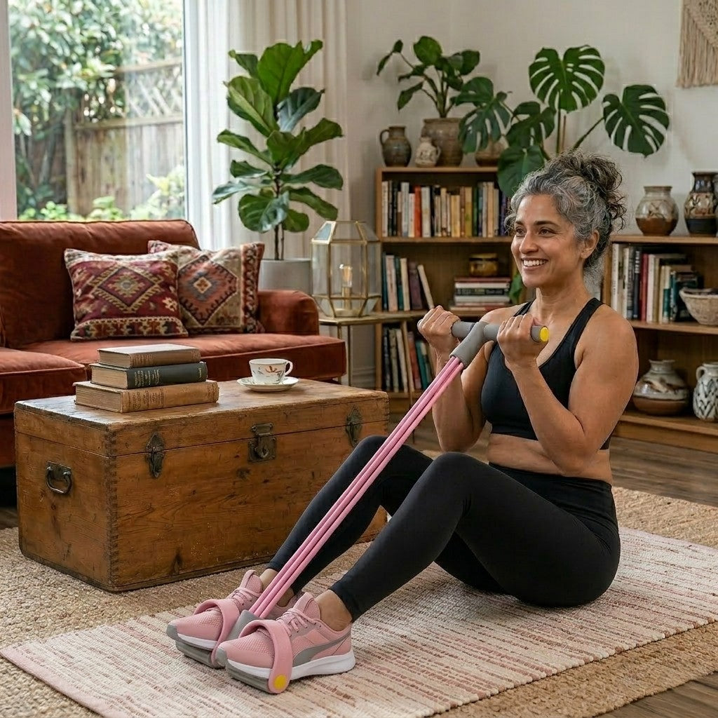 etirement au salon avec elastique musculation 4 tubes 