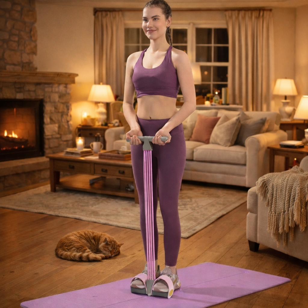 exercice au salon avec elastique musculation 4 tubes 