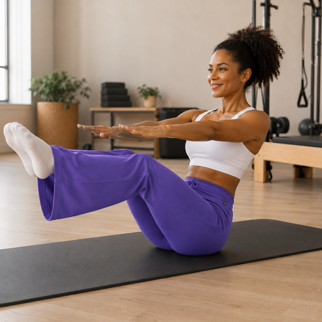 femme fait pilates avec pantalon de yoga femme