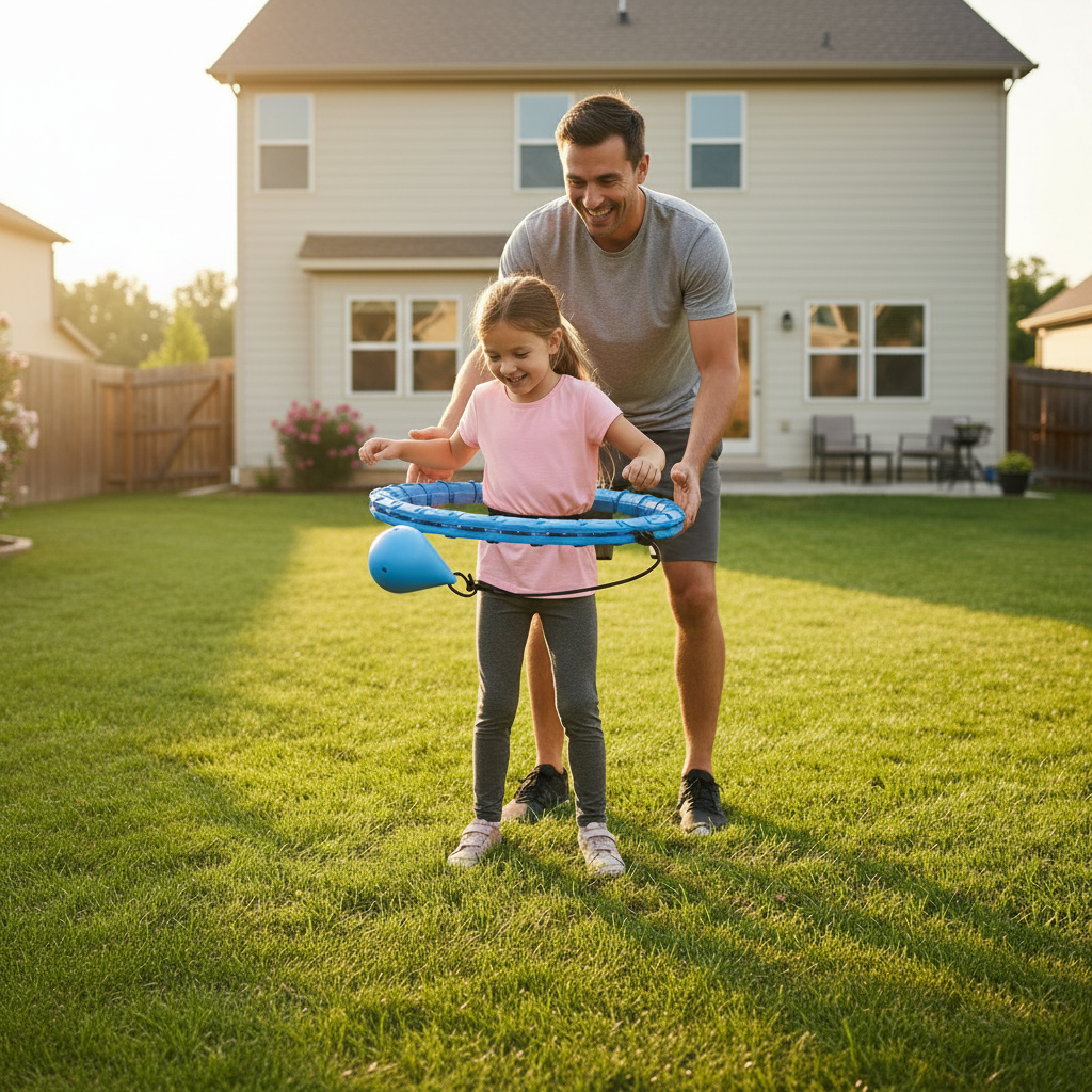 fille joue Hula Hoop avec son pere 