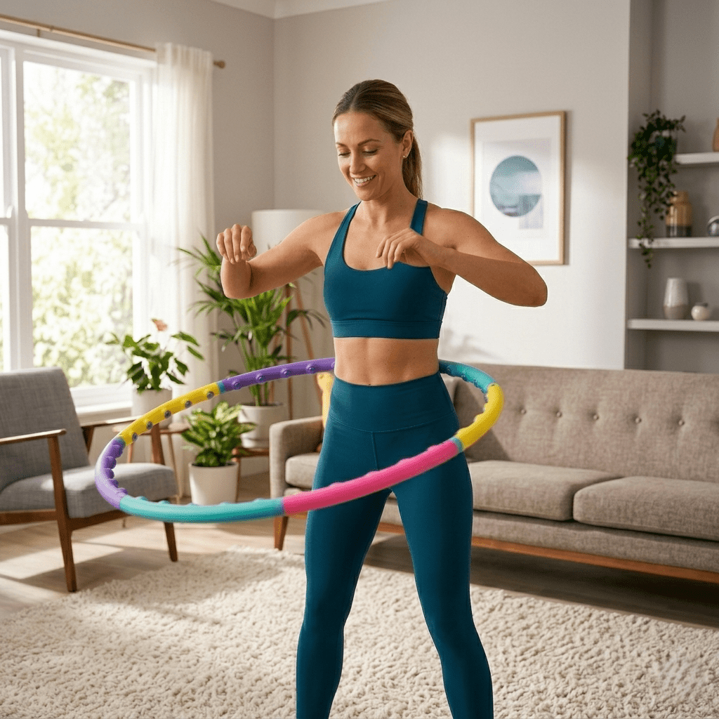 femme pratique hula hoop chez elle