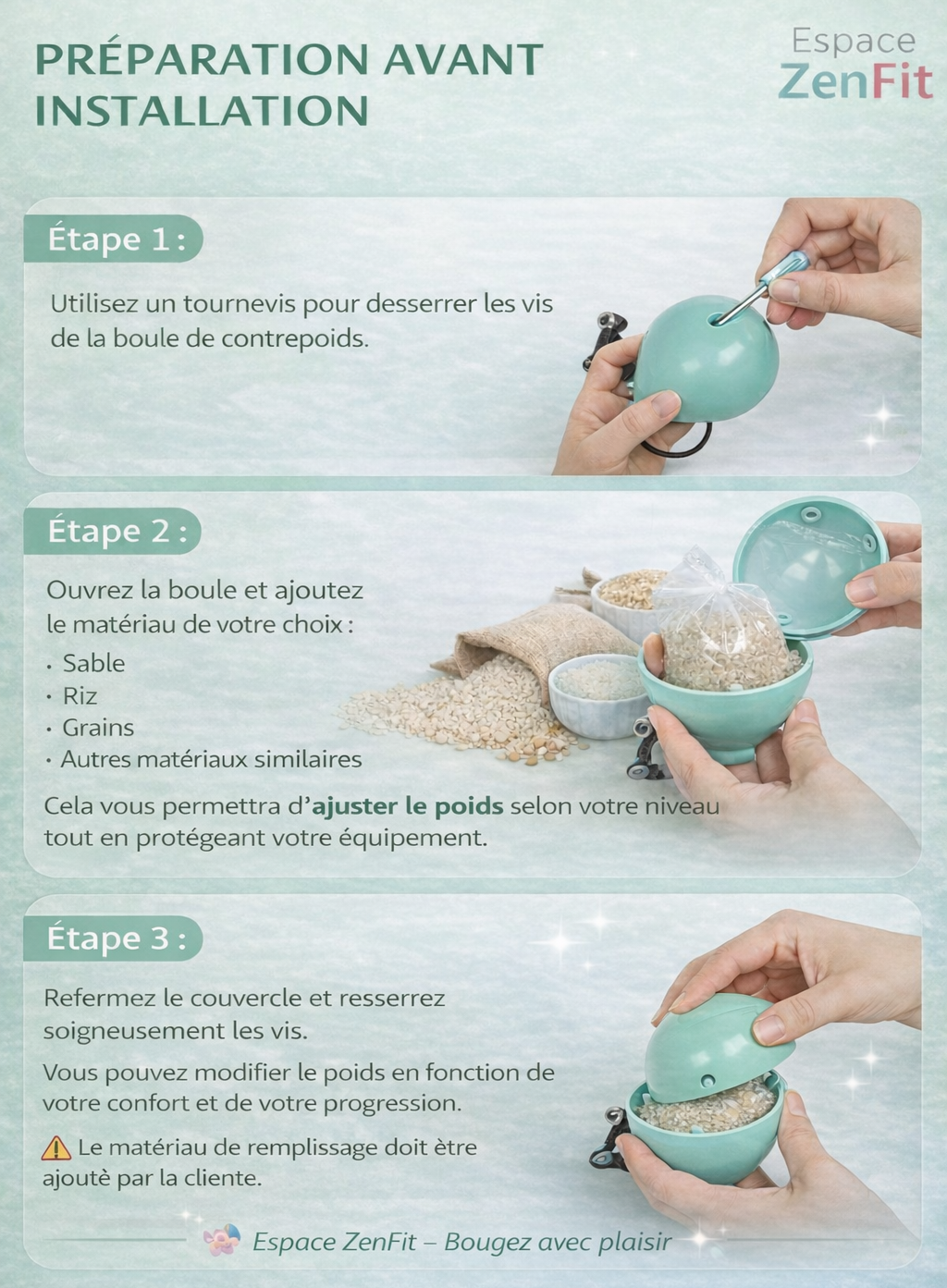 preparation boule contepoids Hula Hoop avant utilisation