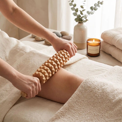 rouleau de massage  en bois naturel moment de détente