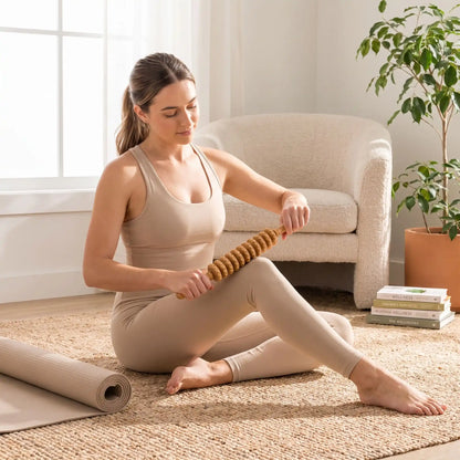 rouleau de massage  en bois naturel pour relaxer chez soi
