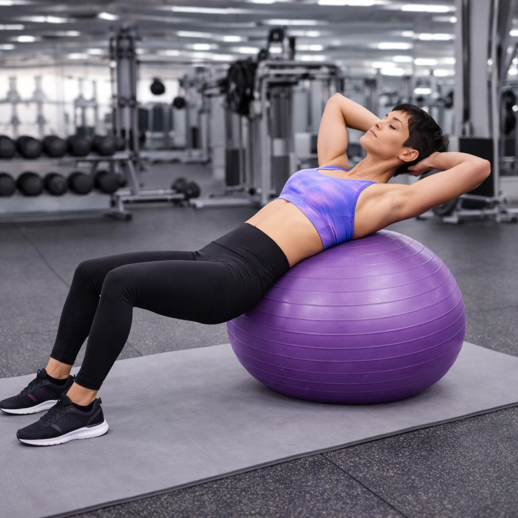 swiss ball_violet femme joue sport