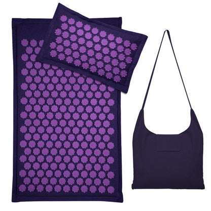 Tapis d'acupression mauve fonce avec sac