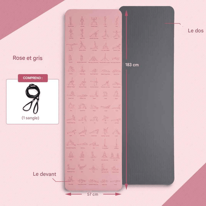 Tapis yoga avec sangle rose gris