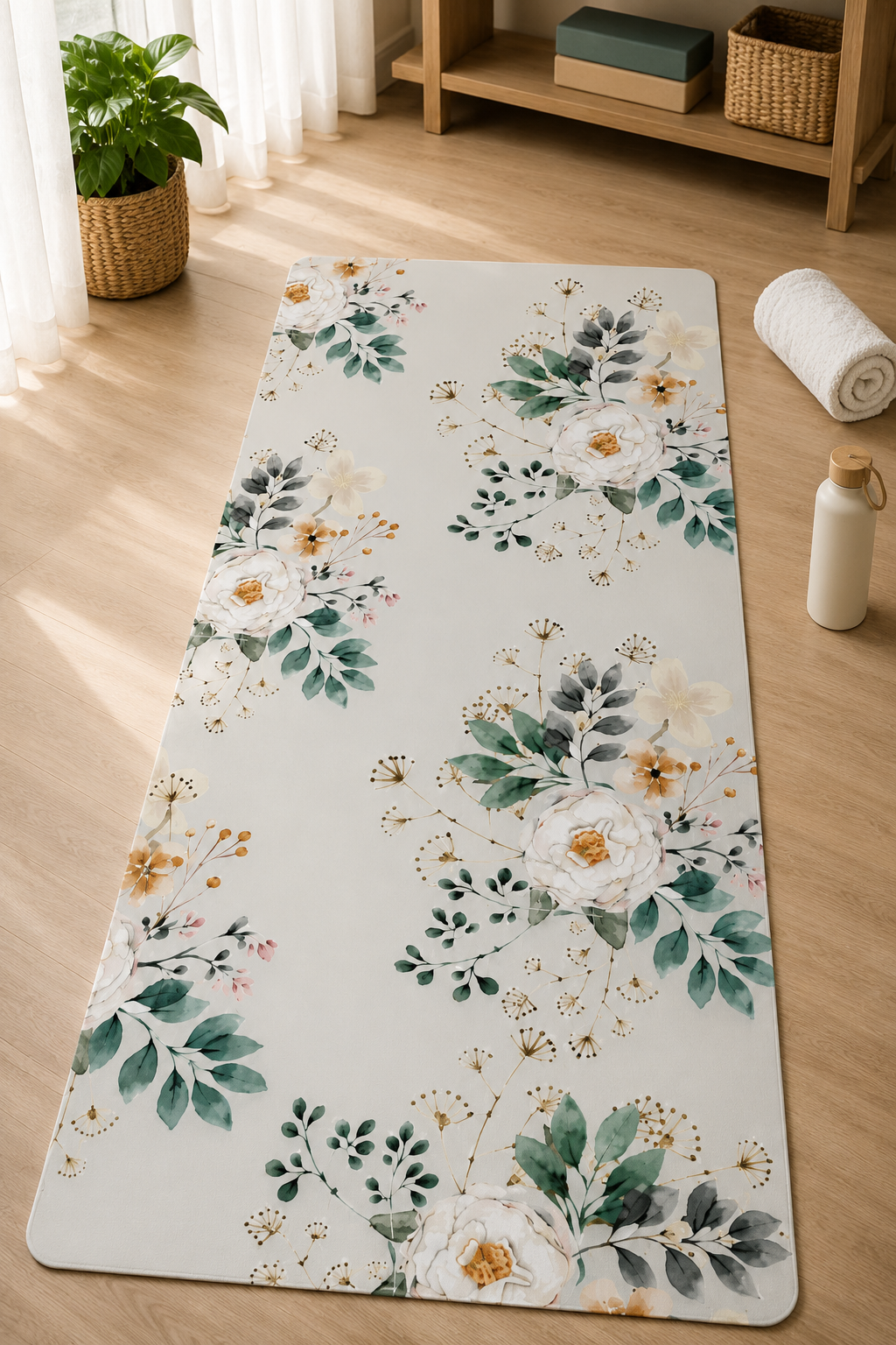  tapis de yoga de voyage fleures blanches