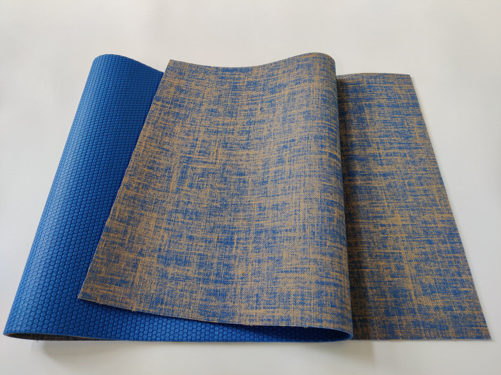 tapis de yoga ecologique  en jute bleu