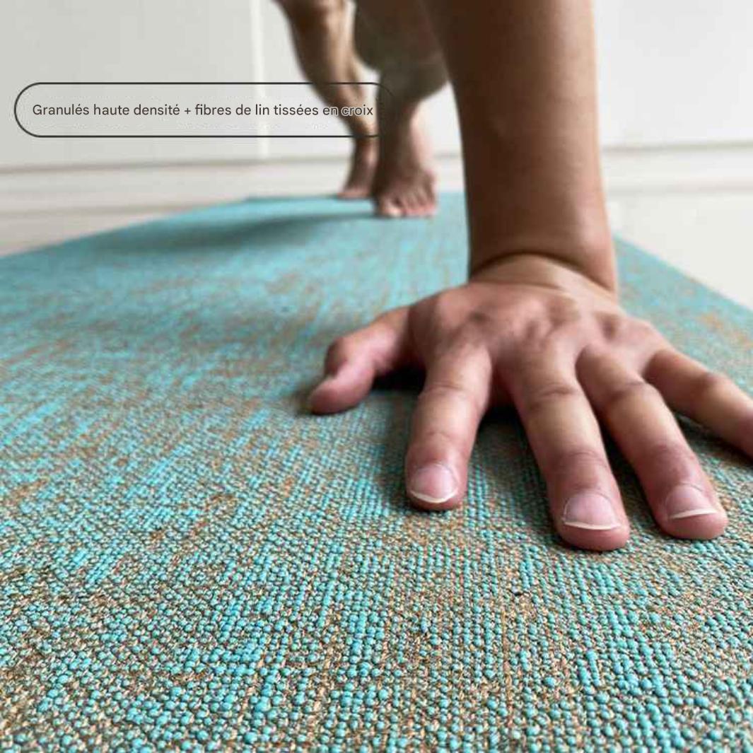 tapis yoga en jute turquoise 